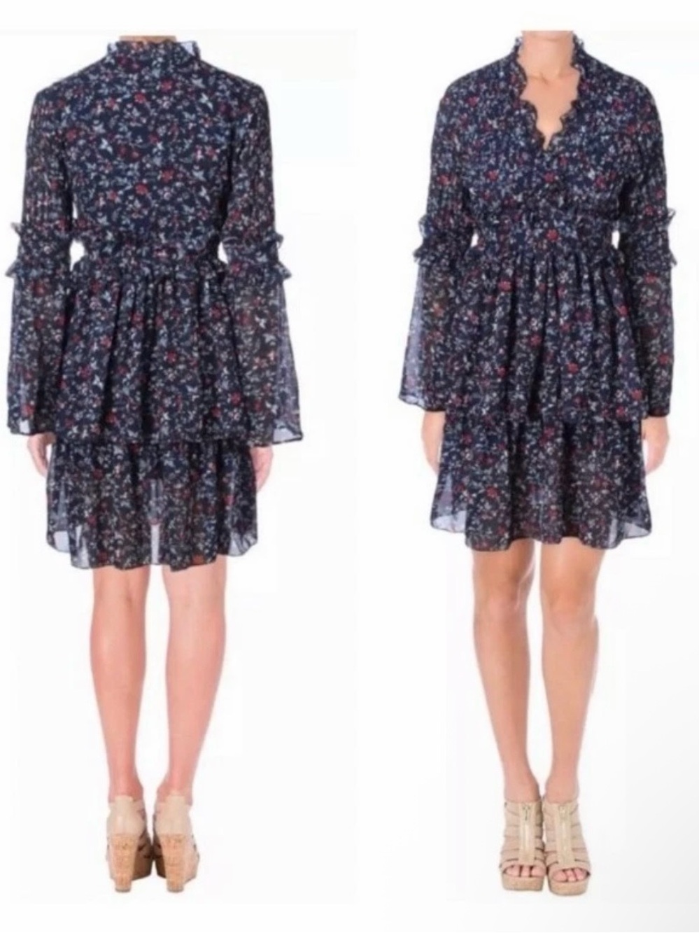 Walter Baker Women's Chiffon Navy Blue Floral Dress Size 6